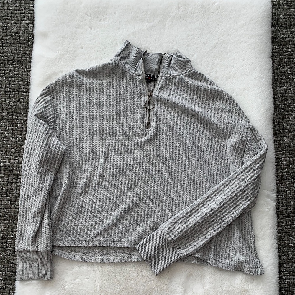 Light Grey Knitted Zip Front Sweater